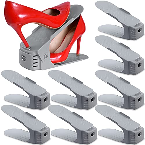 SaiXuan Conjunto de 10 unidades organizadores de sapatos, suporte de calçado de altura ajustável, sapato simples, adequado para mulheres e homens, economiza espaço (cinzento)