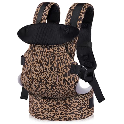 GAGAKU Mochila porta-bebés, ergonómica porta-bebés de 0 a 36 meses, 4 em 1 com porta-bebés possibilidade de levar a criança a olhar para a frente e para trás - leopardo