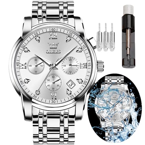 OLEVS Watch for Men Quartz Stainless Steel Waterproof Luminous Date Two Tone Casual Wrist Watch