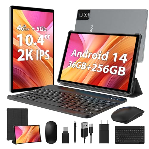 WOREGOO 2K Tablet de 10,4 polegadas, 36 GB RAM+256 GB ROM (TF 1TB), Octa-Core 2,0 Ghz Tablet Android 14, duplo 4G LTE+5G WiFi, Face ID/8000 mAh/OTG/8 MP+ 13 MP/BT5.0/BT5.0/GPS/GMS. Tablet com teclado