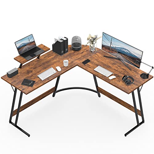 Devoko Secretária de jogos de canto, 130 x 130 cm, mesa Gamer em forma de L com suporte de monitor, para estúdio, escritório, jogo, quarto (castanho)