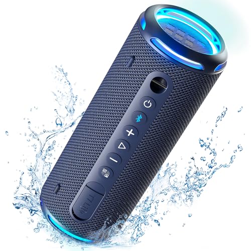 Tronsmart T7 Lite Altifalante Bluetooth 5.3, potente portátil com luz LED colorida, impermeável IPX7, 24H de reprodução, som estéreo, controlo da aplicação, suporte TF, SD, para festas - azul