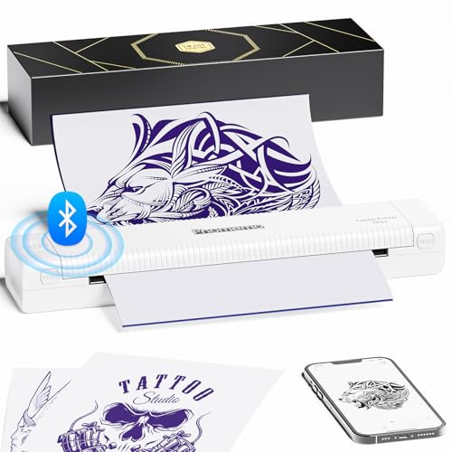 Phomemo TP81 Impressora térmica tatuagem - termocopiadora com 10 folhas de papel térmico para tatuagens copiadora Tattoo Transfer, impressora tatuagem compatível com Tablet PC, Smartphone, branco