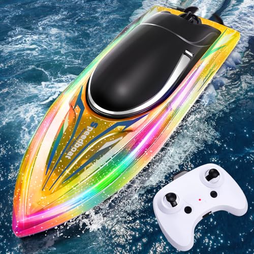 YOOHBERRYS Barco remoto, larga telescópica com luzes LED, 2,4 GHz barco RC rápido e impermeável para piscinas e lagos, brinquedo navios teledirecionado para crianças a partir de 8 anos (gráfico)