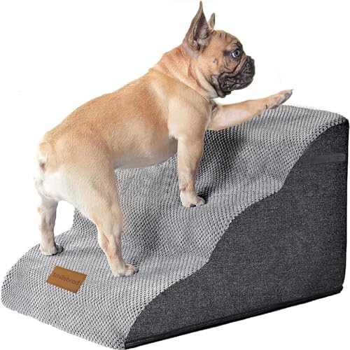 Trhillsbrad Escada larga para cães, 3 degraus, 30 cm de altura, para cães pequenos, espuma de alta densidade, capa lavável e base antiderrapante, 32 x 60 x 30 cm