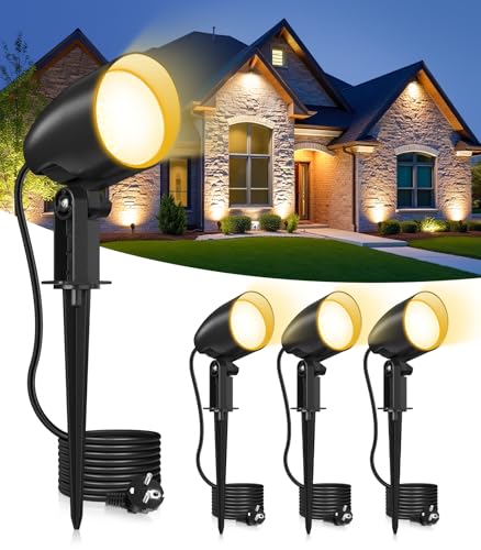 CLV Foco projetor exterior 20 W, 7520 LM holofotes exterior jardim branco quente 2700 K candeeiro de relvado corpo de alumínio IP66 impermeável luzes LED jardim com tomada EU para caminho pátio