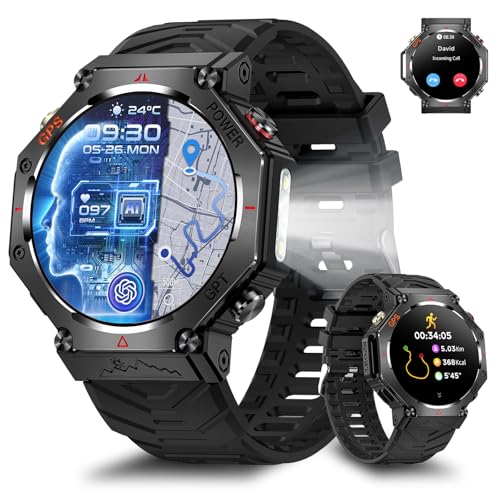 Rmana Relógio inteligente homem GPS integrado, 1,39 '' Smartwatch para Android/iOS, relógio inteligente impermeável com pressão arterial/ritmo cardíaco/110 modos desportivos, atender/fazer chamadas