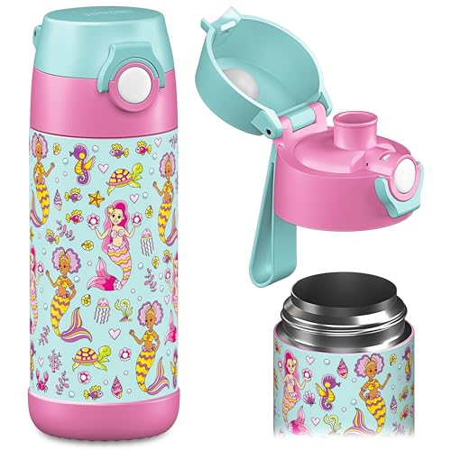 JARLSON® Garrafa de água para crianças "MALI" – Garrafa de água térmica de aço inoxidável, sem BPA, à prova de fugas, garrafa infantil, 350 ml
