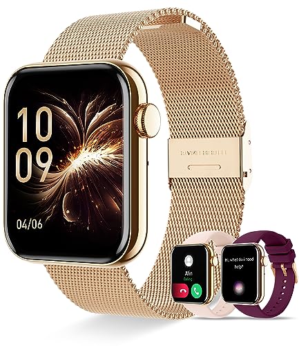 Erkwei Relógio inteligente mulher com chamadas e Whatsapp notificação, 1,85" HD Smartwatch mulher para Android iOS 3 braceletes pulseira atividade com pulso SpO2 sono função feminina podómetro