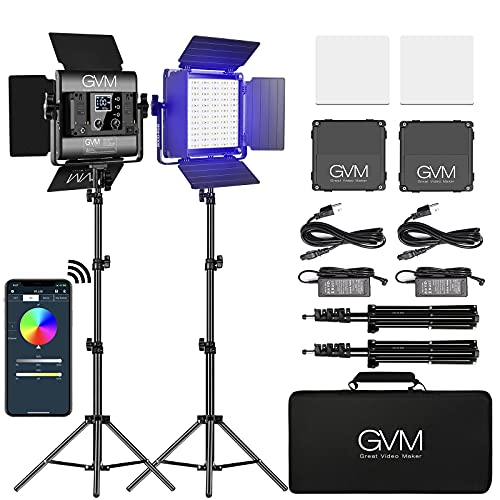 GVM Luz de vídeo RGB, iluminação de fotografia LED com controlo de aplicação, kit de iluminação de vídeo 800D para Youtube Studio, luz de estúdio LED, 3200-5600K, 8 tipos de luzes de cena