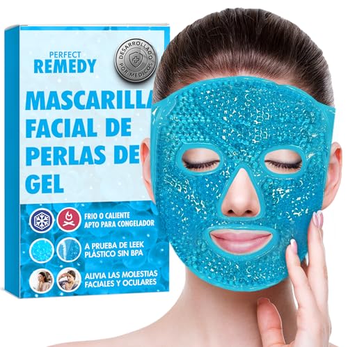 Perfect Remedy Anti-face de gel frio e calor reutilizável - alívio para dor de cabeça, anti-enxa, sacos olhos e orelhas - máscara de silicone facial para homens e mulheres [azul]