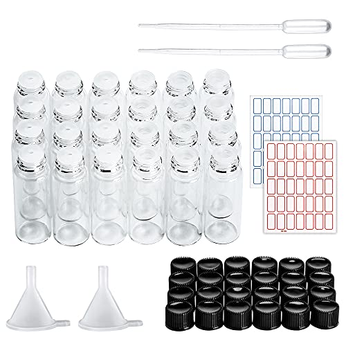 24 frascos de vidro de amostra pequenos de 5 ml com redutor de orifício e garrafas de vidro transparente para óleos essenciais, Branco