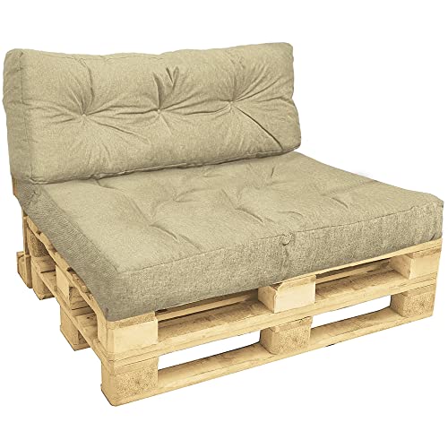 VOUNOT® Almofadas para paletes 2 peças Set, impermeável para interior e exterior, almofada de assento 120 x 80 cm, encosto 120 x 40 cm, bege