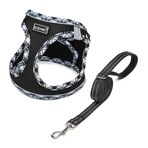 DORAMIO Arnês de cão pequeno, arnês antipuxões refletor confortável respirável arnês colete para cães pequenos gatos, cachorros (XL, preto)