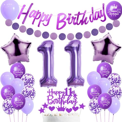 Decoração de aniversário 11 anos para menina, top bolo roxo, balões de festa
