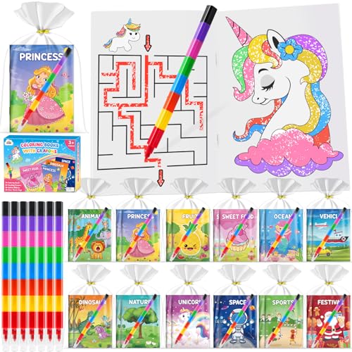 ZMLM Livros para colorir para crianças, rayões de 8 cores 24 peças cera de cores kit detalhes aniversário crianças pintar artesanato colégio presentes para 3 a 9 anos (24 livros para cores)