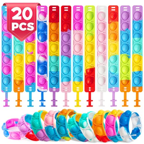 20 peças pulseira de silicone urso Pop It Sensorial anti-stress Fidget brinquedo - presentes de aniversário para crianças na escola - presentes de festa infantil - detalhes de aniversário para