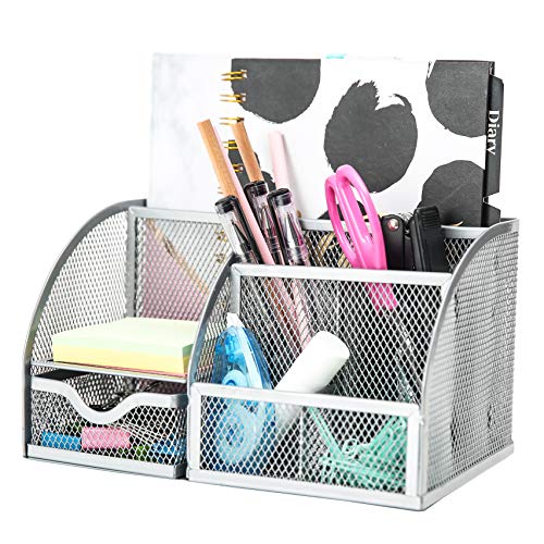 Exerz Organizador de secretária/lápis para secretária/secretária ordenada/organizador multifunções/porta-lápis / sistema de secretária/organizador de escritório (prata)