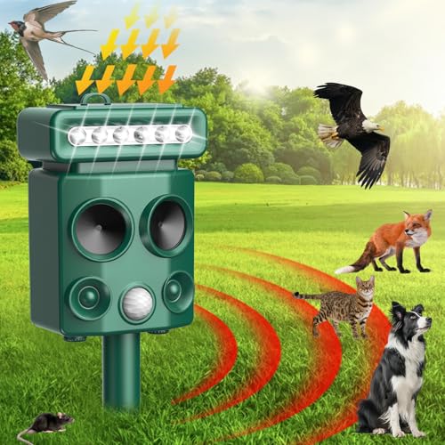 3T6B Repelente para gatos, repelente de pássaros, IP65 impermeável, dissuasão solar ultra-sónico, repelente de ratos com LED intermitentes, cães, raposas, raposas