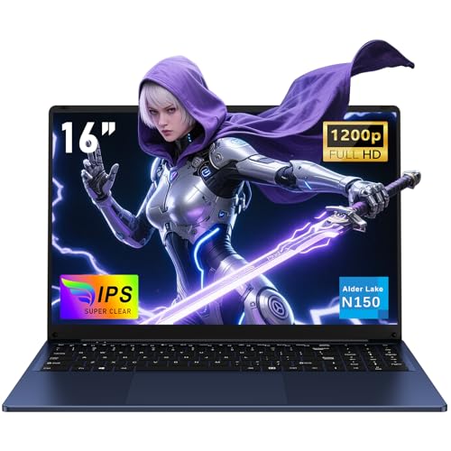NAIKLULU 2025 16 polegadas PC computador portátil computador, 13th Gen Twin Lake Processor N150 (1,2 a 3,6 GHz) computador portátil, RAM 16 GB SSD 512 GB computador, teclado completo retroiluminado