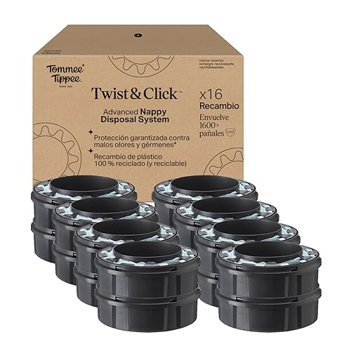 Tommee Tippee Substituição original para recipiente avançado de fraldas Twist and Click, pacote exclusivo de 16, fácil de trocar e muito económico