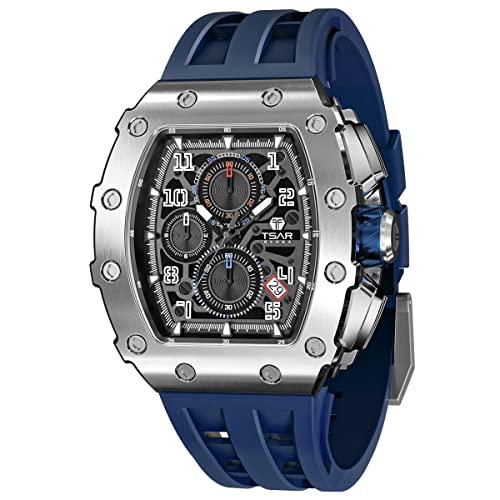TSAR BOMBA Relógio de luxo homem - cristal de safira - movimento de quartzo japonês - cronógrafo Watch - impermeável 50 m - correia de silicone - calendário luminoso - presentes para homens TB8204