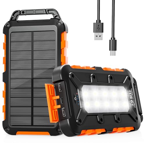Carregador solar para telemóveis 26800 mAh, Solar Power Bank PD15 W 3,0 A bateria externa portátil com 2 USB-A saída e 1 USB-C entrada com lanterna LED para telemóvel tablets campismo (laranja)