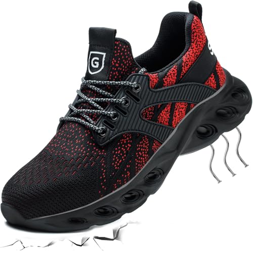 Sapatos de segurança para homem e mulher, sapatilhas de trabalho leve, confortável, calçado de segurança com biqueira de aço respirável, antiderrapante, sapatilhas desportivas