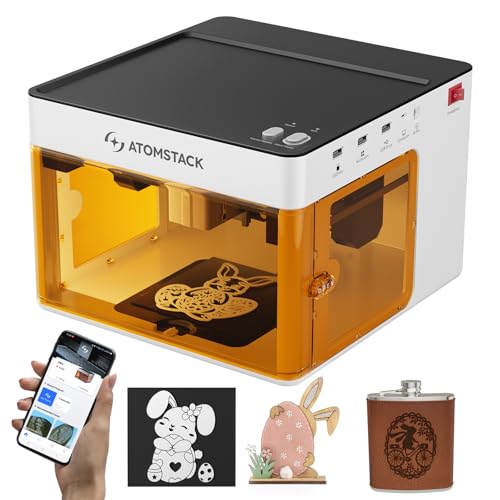 Atomstack P1 Mini gravador a laser, 5 W máquina de cortar laser de diodo secretária portátil gravado com motor duplo CoreXY, App Atomstack grátis com biblioteca de designs, área gravada 110 x 110 mm
