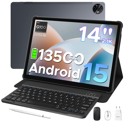 DOOGEE Tab E3 MAX VIP Android 15 Tablet de 14 polegadas, 13500 mAh, 4G Dual SIM tablet com teclado e lapize, 32 GB + 256 GB/TF 2TB, MTK G100, Gemini AI, 13 MP/GPS/BT5/OTG/FAC/FAC/FAC/FAC. E ID/Alto