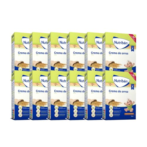 Nutribén Moldura de creme de arroz | 3600 g | sem traços de leite, comida para bebés a partir de 4 meses | sem adição de açúcares, sem óleo de palma | embalagem de 12 unidades de 300 g