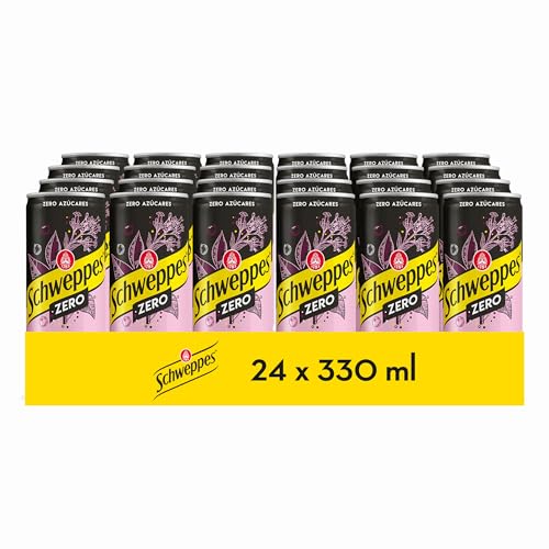Schweppes Tónica Pink Zero com sabor de groselha, sem açúcar nem calorias, lata de 24 x 33 cl