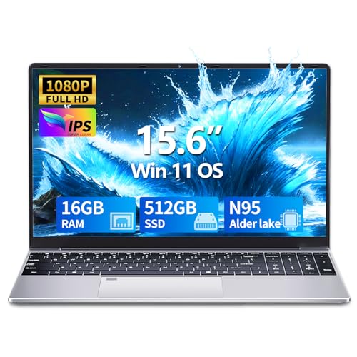 Computador portátil de 15,6 polegadas, portátil DDR4 512 GB SSD, Win 11 PC portátil Celeron N95 CPU, teclado retroiluminado, desbloqueio impressões digitais, IPS ecrã portátil, USB3.0 + BT4.2 + webcam