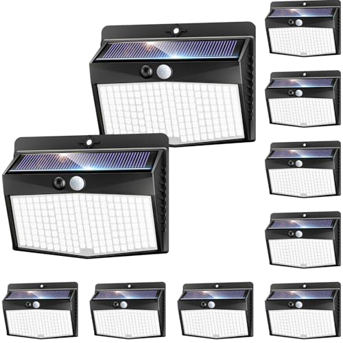 nipify 10 pacotes de luz solar exterior, 3 modos de holofote solar exterior com sensor de movimento, candeeiros exteriores impermeáveis para jardim, garagem, pátio, caminhos