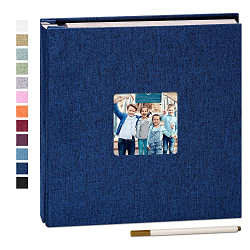 Yopih Album Fotos autocolante 33 x 32 cm álbum de fotos para colar e escrever capa de linho Scrapbook presente bebé lembranças casamento aniversário familiares com uma caneta 60 páginas