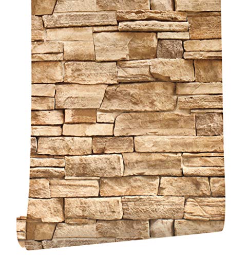 myforHD Papel de parede autocolante tijolo pedra 44 cm x 1000 cm papel de parede decorativo removível impermeável estilo retro vinil PVC autocolante