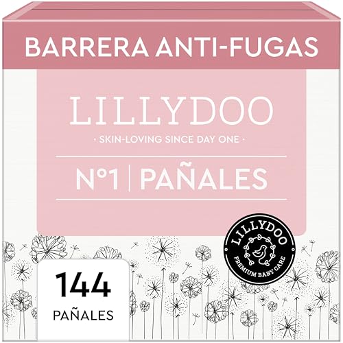 Fraldas LILLYDOO delicadas com a pele - tamanho 1 (2-5 kg), caixa mensal (144 unidades), proteção contra fugas, macias, sem perfumes ou loções e dermatologicamente testados