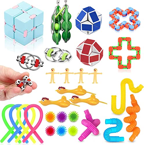 Brinquedos anti-stress 30 peças, brinquedos sensoriais anti-stress Fidget Toys, cubo mágico serpente/tubos Pop sensoriais para autismo TDAH para adultos e crianças, presentes de aniversário para