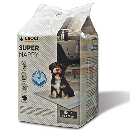 Croci Super Nappy - Tapetes higiênicos para cães 60 x 60 cm 50 peças - cuecas para cães e animais de estimação, para pés de cães e gatos ultra absorventes descartáveis, anti-desgaste e antiodor