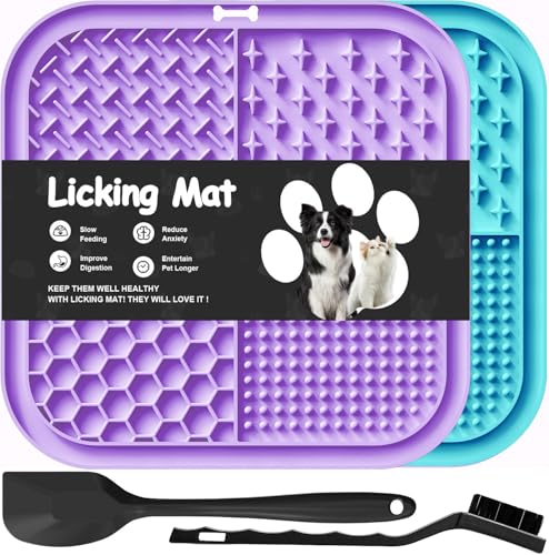 Azyh 2 tapetes para lamer cães e gatos com ventosas, alimentador lento para aliviar a ansiedade, brinquedos, tapete de alimentação para manteiga, iogurte, amendoim