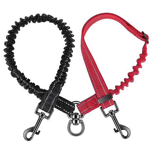 Nasjac Trela dupla para cães, não emaranhada, trela dupla giratória de 360º para dois cães, trela refletora Bungee ajustável com absorção de impactos para cães pequenos, médios e grandes