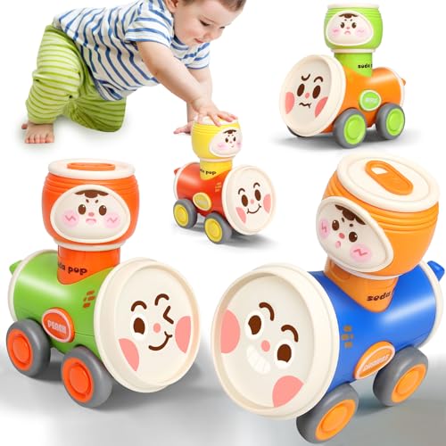 MOONTOY Carros brinquedo para bebés 1 ano, 4 peças Press-and-Go conjunto de veículos para crianças pequenas de 12 3 anos, brinquedo de veículos educativo presente de camião para 12 18 24 meses