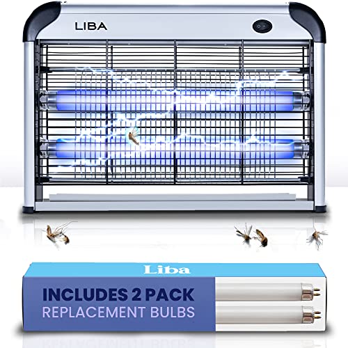 Liba Mate mosquitos elétricos, 20 W lâmpada elétrica mata insetos - mata-moscas, traças e vispas para interiores, lâmpada UV repelente de mosquitos inclui 2 lâmpadas de substituição e bandeja lavável