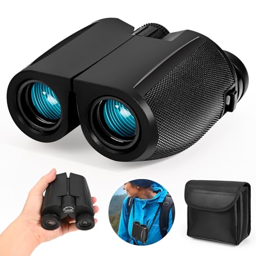 Carastek 12 x 25 profissionais binóculos para adultos e crianças, binóculos telescópio visão portáteis compactos leves, impermeáveis, dobrável para caça turismo observação de caminhadas