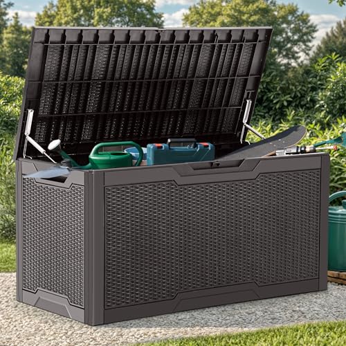 YITAHOME 380 l Caixa de armazenamento de jardim, resina grande arco de organização exterior para móveis de pátio, almofadas para material