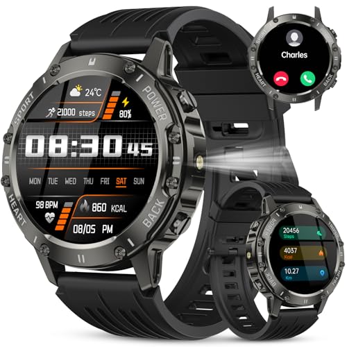 Reloj Inteligente Hombre Militar, 1.39" HD Smartwatch Hombre con Llamadas BT 5.3, 114+ Modos Deportivos, 24/7 Monitor de Sueño/Podómetro/Pulsómetro, IP68 Impermeable Pulsera Actividad para Android iOS