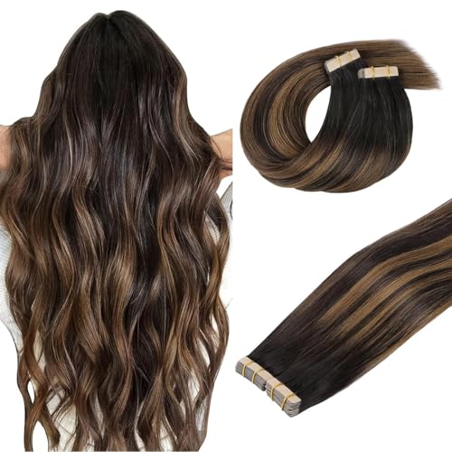 DOORES Extensão autocolantes cabelo natural, castanho-escuro mistura de castanho 60 cm 24 polegadas 100 g 40 peças, adesivos para cabelo extensões lisos extensões cabelo