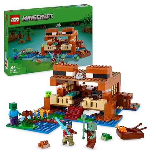 LEGO Minecraft a casa - rã, brinquedo de construção com figuras de criaturas animais de vídeojogo, figuras de personagem: Zombie e explorador, presente para meninas e meninos de 8 anos ou mais 21256