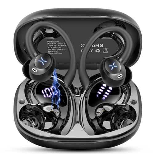 Auriculares Bluetooth Sport 5.4, auriculares sem fios Bluetooth com estéreo Hi-Fi, 50 horas, auriculares desportivos com gancho para a orelha, auriculares com cancelamento de ruído, IP7