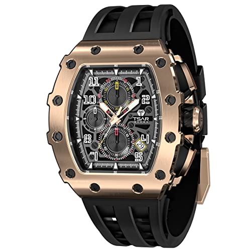 TSAR BOMBA Relógio de luxo homem - cristal de safira - movimento de quartzo japonês - cronógrafo Watch - impermeável 50 m - correia de silicone - calendário luminoso - presentes para homens TB8204